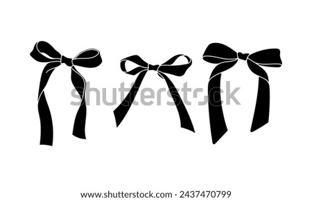 Set of bows. Silhouette icons with elegant ribbons and ties. Wedding Party Stickers and Birthday Party Decorations in Handmade Style. Cartoon flat vector isolated on white background