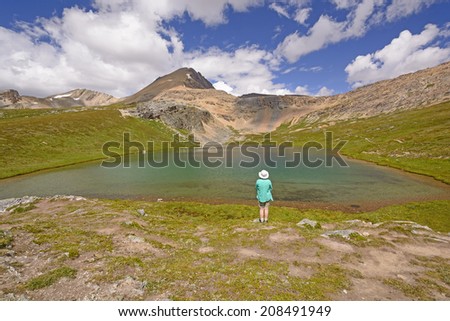 Hiker Enjoying the View of Helen Lake in Banff National Park