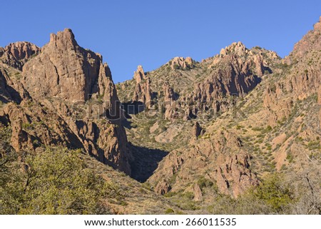 Red Rocks in the Chisos Mountains of Big Bend National Park in Texas along the Window Trail