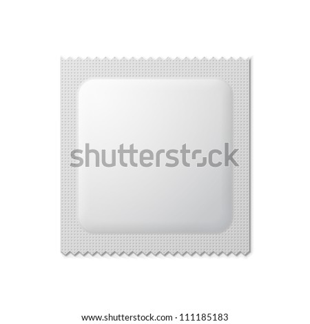 White Blank Condom Wrapper. Foil Pack Template Ready For Your Design. Vector EPS10