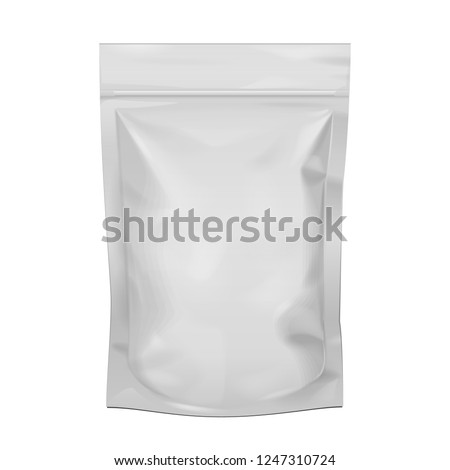 Mockup Blank Food Stand Up Flexible Pouch Snack Sachet Bag. Mock Up, Template. Illustration Isolated On White Background. Ready For Your Design. Product Packaging. Vector EPS10