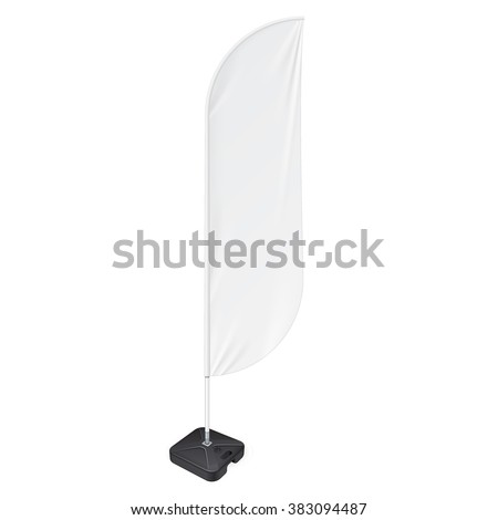 White Outdoor Feather Flag With Ground Fillable Water Base, Stander Advertising Banner Shield. Mock Up Products On White Background Isolated. Ready For Your Design. Product Packing. Vector EPS10