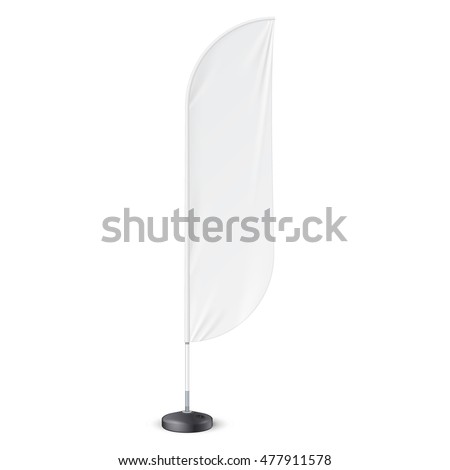 Outdoor Feather Flag With Ground Fillable Water Base, Stander Advertising Banner Shield.Mock Up, Template. Illustration Isolated On White Background. Ready For Your Design. Product Advertising. Vector