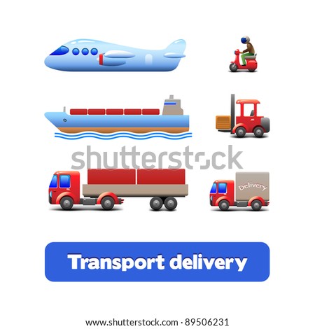 Transport Delivery Web Icon Set Version 3: scooter, truck, car, motorcycle, airplane, forklift, wagon, truck, cargo tank, ship, tanker, carrier