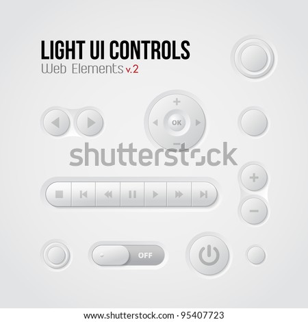 Light UI Controls Web Elements 2: Buttons, Switchers, Player, Audio, Video: Play, Stop, Next, Pause