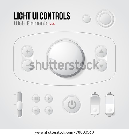 Light UI Controls Web Elements 4: Buttons, Switchers, On, Off, Player, Audio, Video: Play, Stop, Next, Pause, Volume, Equalizer