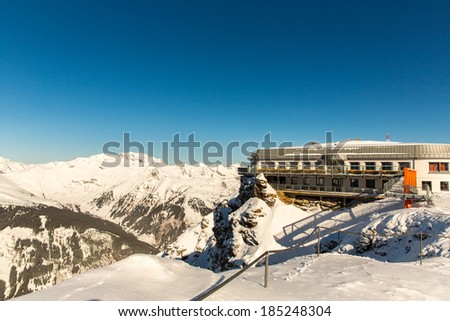 Hotel in ski resort Bad Gastein in winter snowy mountains, Austria, Land Salzburg,  Austrian alps - nature and sport background