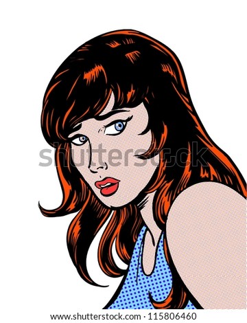 Comic Pop Art Illustration Of Redhead Worried Girl - 115806460 ...