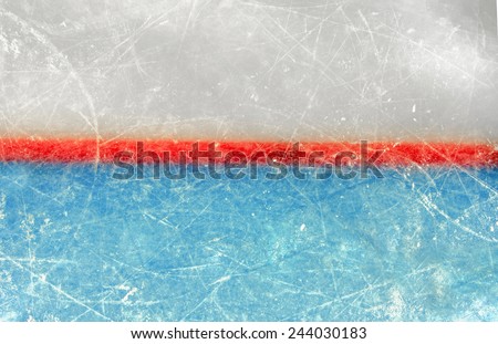 Red goal line on ice rink. Top View