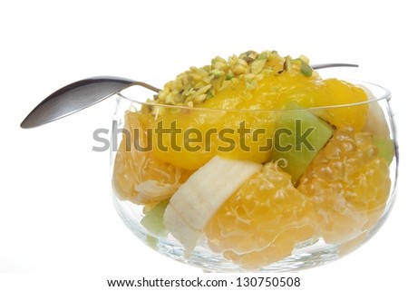 fruit salad with mango mousse