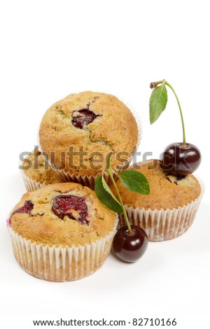 homemade cherry muffin with fresh cherry fruits