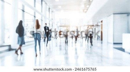 Similar – Image, Stock Photo Blurred people walking in a large tunnel of a train station. The New Normal. A group of people rushing through a subway corridor.