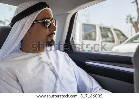 Young Arabian Man Is Traveling By Car
