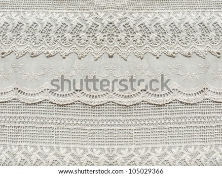 Beautiful, subtle, white laced textile close up. Good for bedroom, fashion, cloth, apparel, interior, folk, textile, ornament or background design. More of this motif & more textiles in my port.
