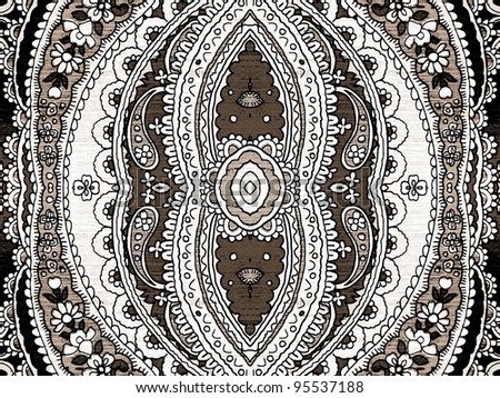 Geometric, abstract, vintage, retro, grungy, arabesque ornamented tile in brown, sepia, white and black.