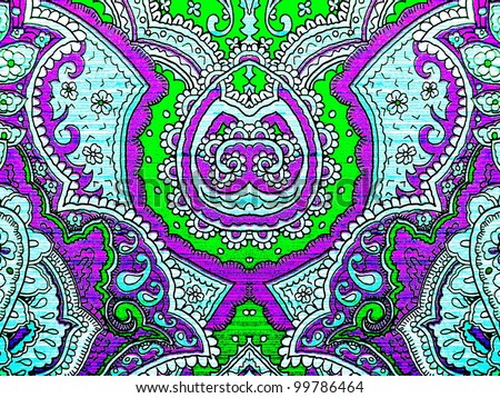 Beautiful arabesque ornament in green, violet, blue and white. Good for oriental, arabic, abstract or pattern design.