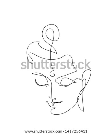 Buddha head - One Line Drawings. The symbol of Hinduism, Buddhism, spirituality and enlightenment. Tattoo, illustration, printing on fabric