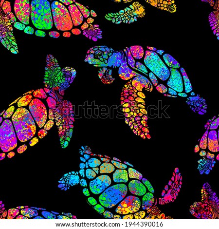 Sea turtle with ocean waves in the style of boho - seamless pattern. Environmental Protection 商業照片 © 