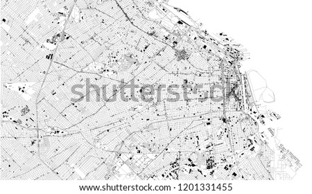 Satellite map of Buenos Aires, Argentina, city streets. Street map, city center. South America
