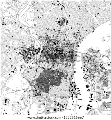 Satellite map of Philadelphia, Philly, Pennsylvania, city streets. Street map, city center. Usa