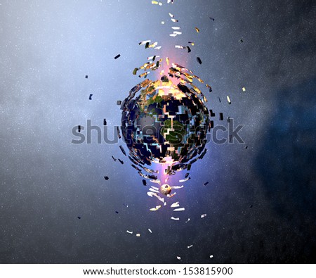 World globe earth asteroid meteorite explosion