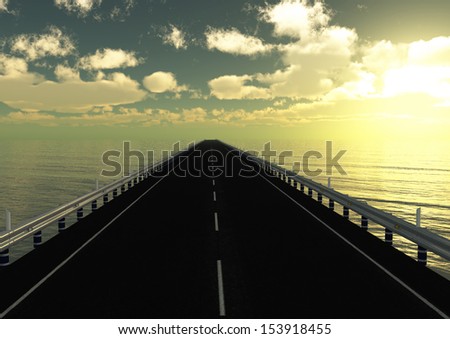 Road bridge sea sky