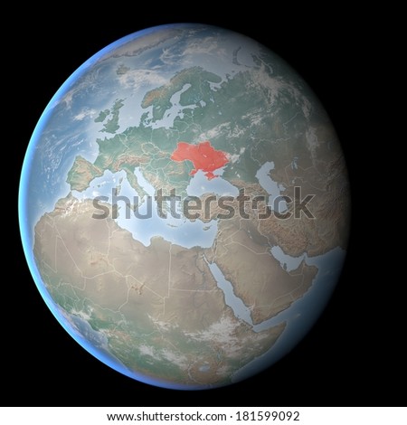 Map of Europe, Asia, Middle East, Crimea and Ukraine, image furnished by NASA