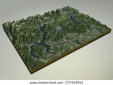 Lake Maggiore, Lake Como and Lecco satellite view, mountain ranges, Italy. Element of this image are furnished by NASA Zdjęcia stock © 