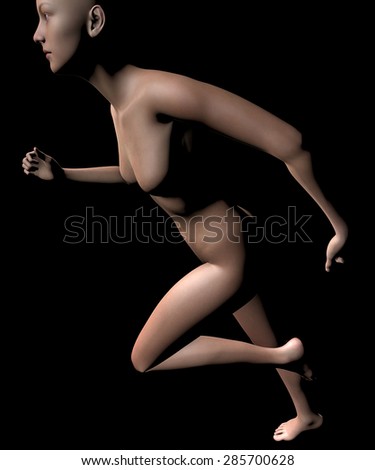 Running woman on black background
