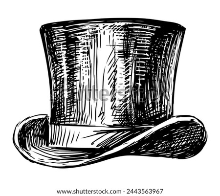 Hat,cylinder,top hat, male,accessory, fashion, classic, retro style, single,sketch,vector hand drawn illustration isolated on white