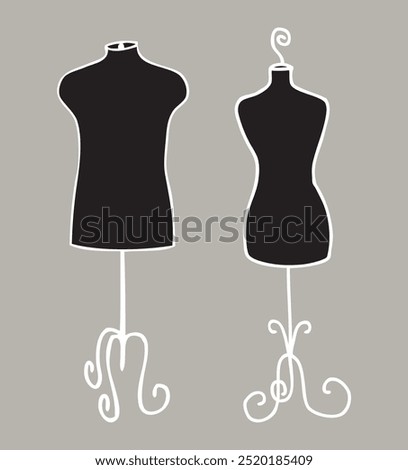 Outline drawing of male, female mannequins for tailoring atelier, vector illustration