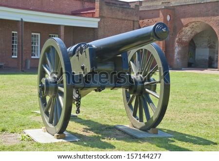A cannon on the parade ground of Fort Pulaski National Monument in Savannah Georgia.