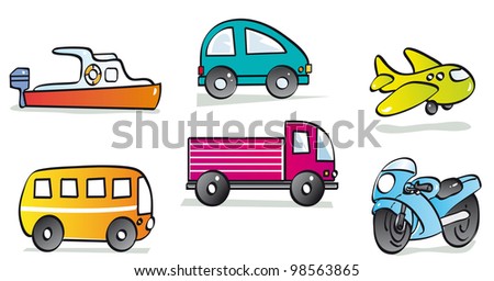 Motor Vehicles, Boat, Car, Plane, Bus, Truck And Motorcycle Stock Photo ...