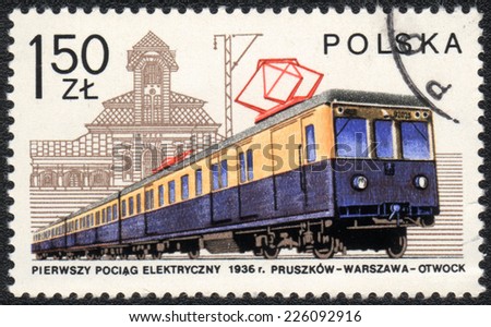 POLAND  - CIRCA 1978: A stamp printed in POLAND shows Electric railcar series 91000, 1936, the railway station in Otwock , circa 1978