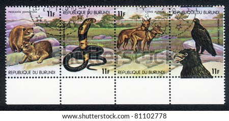 BURUNDI - CIRCA 1978: A Stamp printed in the Republic of Burundi shows image of Animals in Central Africa, circa 1978