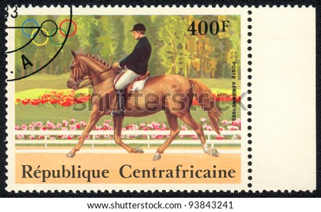CENTRAL AFRICAN REPUBLIC - CIRCA 1983: A stamp printed in CENTRAL AFRICAN REPUBLIC  shows a  Dressage, from series Equestrianism, circa 1983