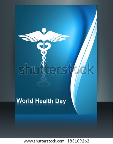Medical symbol colorful brochure caduceus reflection world health day template blue colorful design