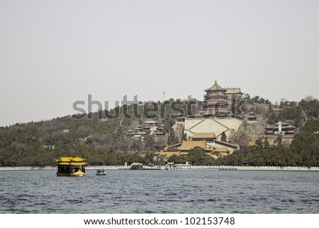 view of summer palace from kunming lake, beijing, china