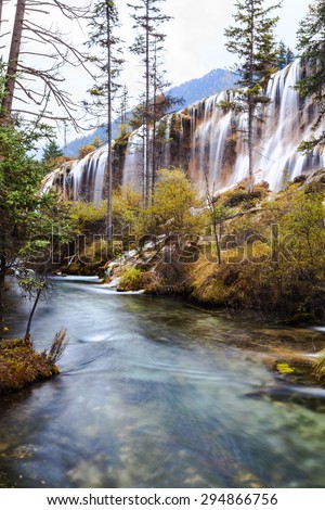 Pearl Beach Waterfalls in Jiuzhaigou National Park, Sichuan, China