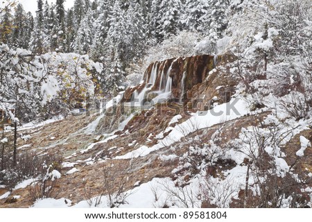 waterfalls in the winter, huanglong valley, china