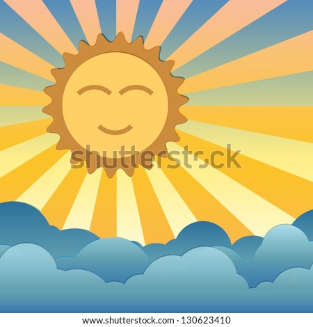 Cartoon Of Happy Smile Sun Over The Cloud On Day Stock Vector ...