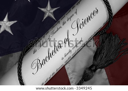 Hand tinted Bachelor of Sciences Degree with Patriotic background