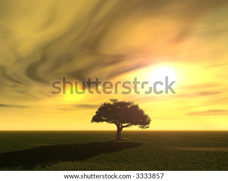 tree at a surreal landscape - 3d illustration