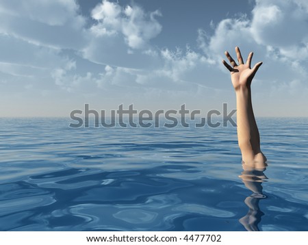 arm on water landscape and blue cloudy sky - 3d illustration