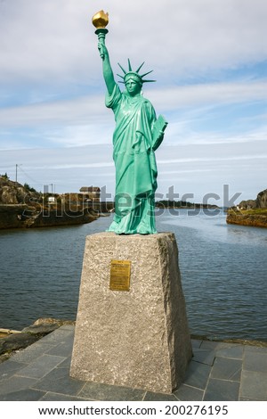VISNES, NORWAY - AUGUST 20: The statue of Liberty at Visnes, near Haugesund, Norway on August 20, 2013. The statue of Liberty in USA is believed to be constructed from Norwegian raw materials.