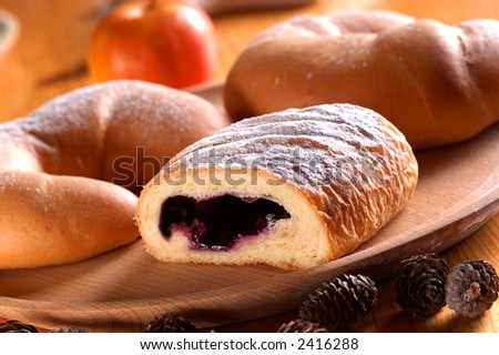 Pastry cake filled with plum marmalade