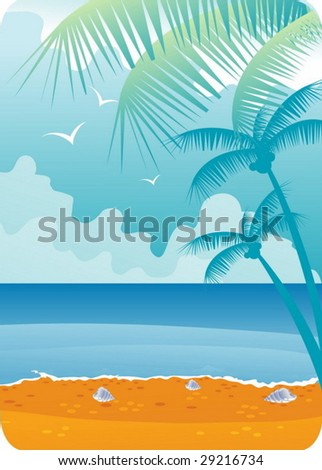 summer landscape. beach with palms
