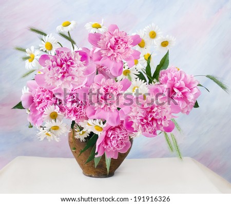 Beautiful peony bunch in vase
