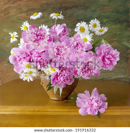 Beautiful peony bunch in vase