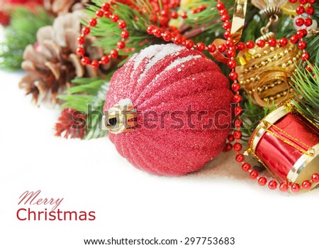 Christmas decorations isolated on white background with sample text